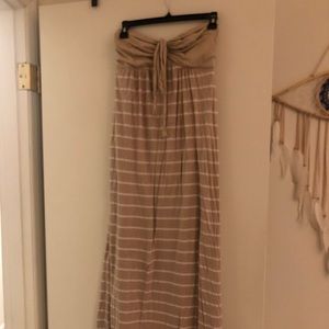 Comfy tan and white striped maxi dress